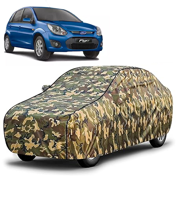 Carzex Waterproof & Heat Resistant Jungle Print Camouflage Design Car Body Cover with Mirror Pockets?For Ford Figo Old